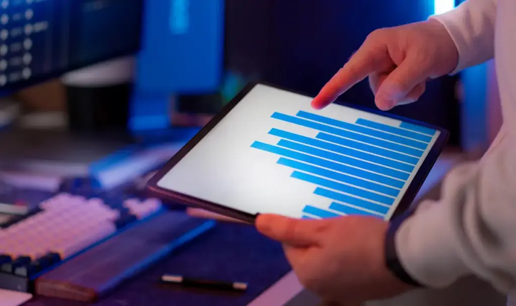 digital marketing analytic graph displayed on tablet screen
