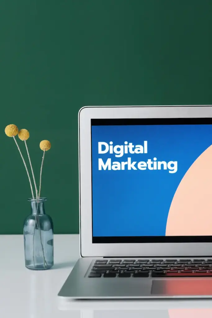 digital marketing text displayed on laptop screen